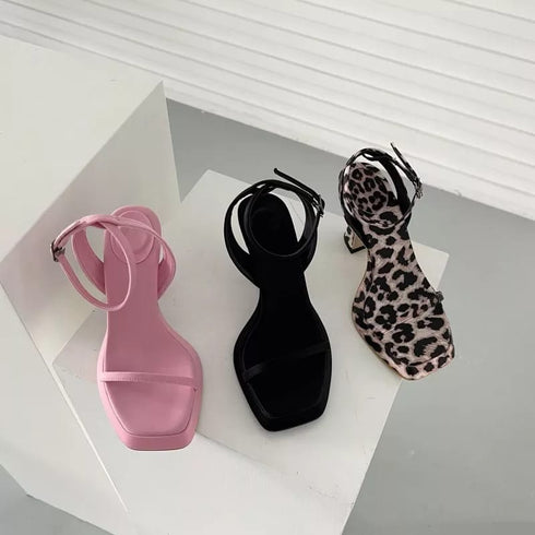Luxury Square Toe Cross Strap Heels